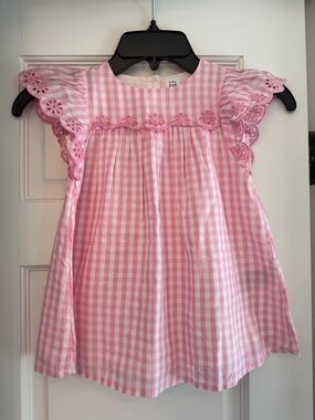GAP Toddler Pink Gingham Eyelet Flutter Sleeve Dress